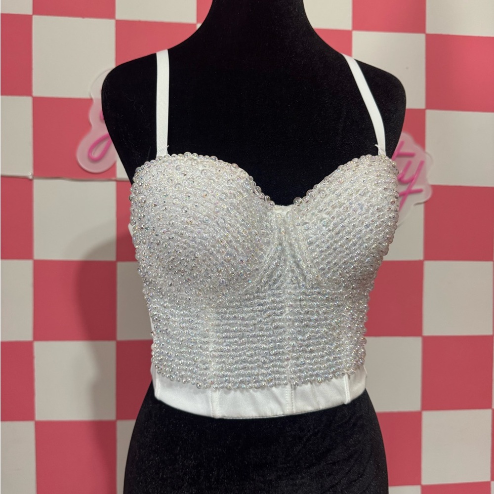 White Beaded Bustier Top
